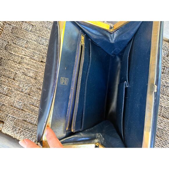 Vintage French-Made Midnight Leather Box Bag - Picture 3 of 7